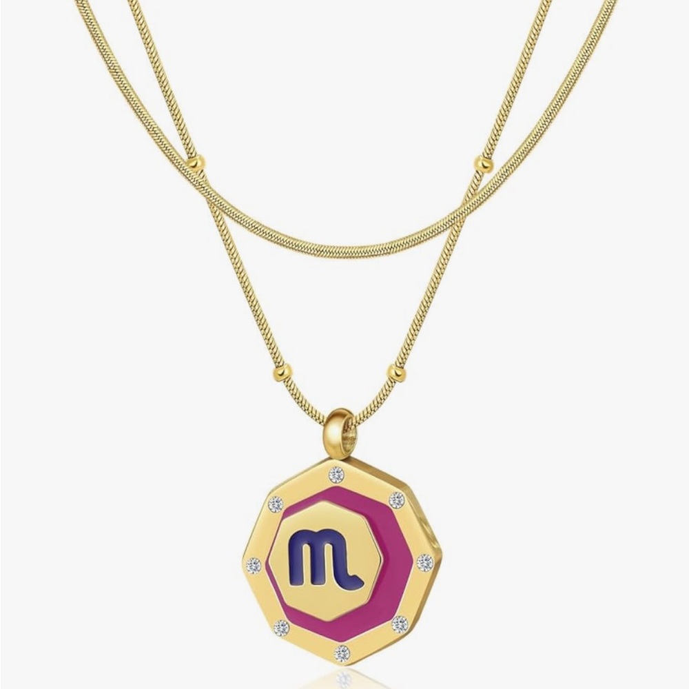 Scorpio- Gold Enamel CZ Zodiac Pendant
Beaded Chain Necklace + FREE Snake Chain